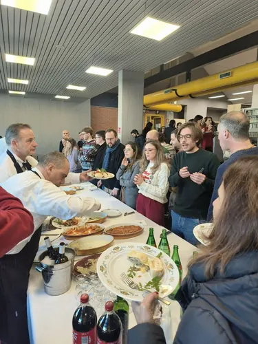 Colleagues gathering for a seasonal celebration